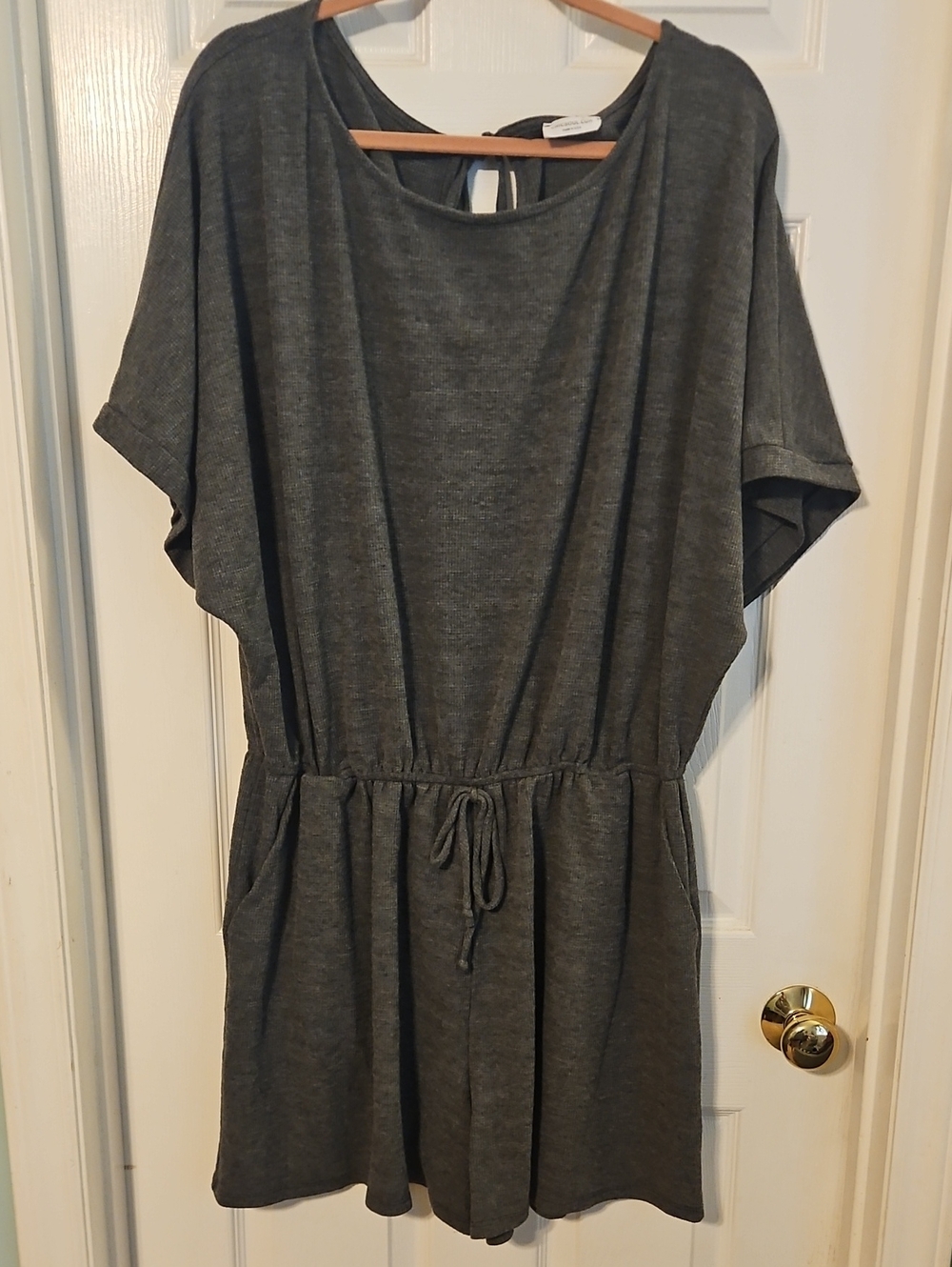 Casual Drawstring Waist Jumpsuit Romper in Charcoal Gray 22-24 Plus